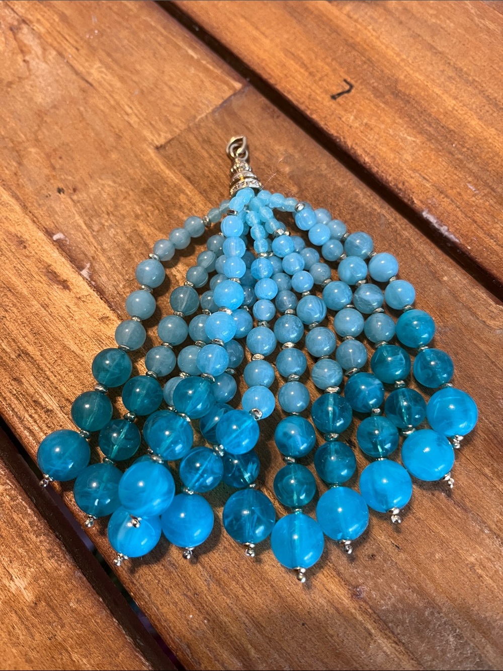 Blue Beaded Tassel Pendant Necklace - Fashion Jewelry